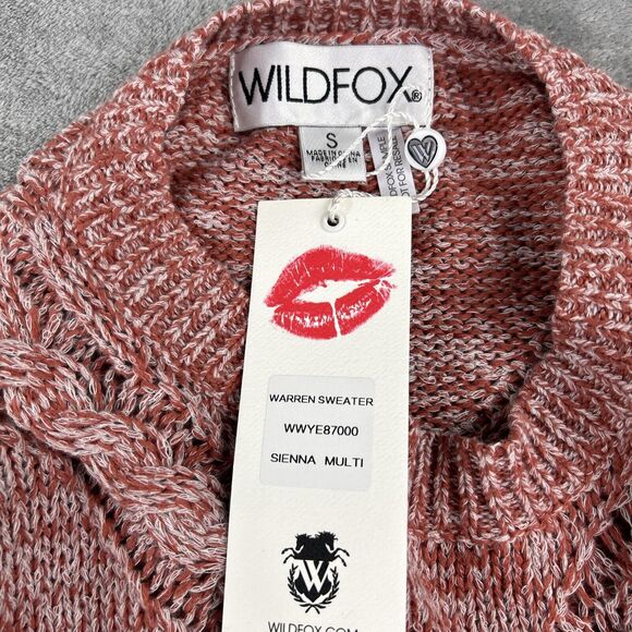 Wildfox Small Warren Sweater Pink Red Pullover Cable Knit Fringe Sleeve Sample - Picture 7 of 11